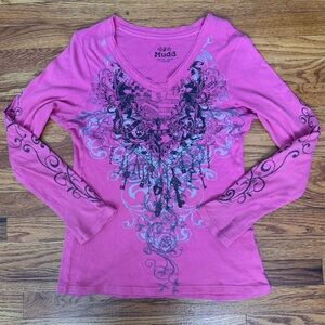 Vintage 90s 2000s Mudd Pink Graphic Long Sleeve Blouse